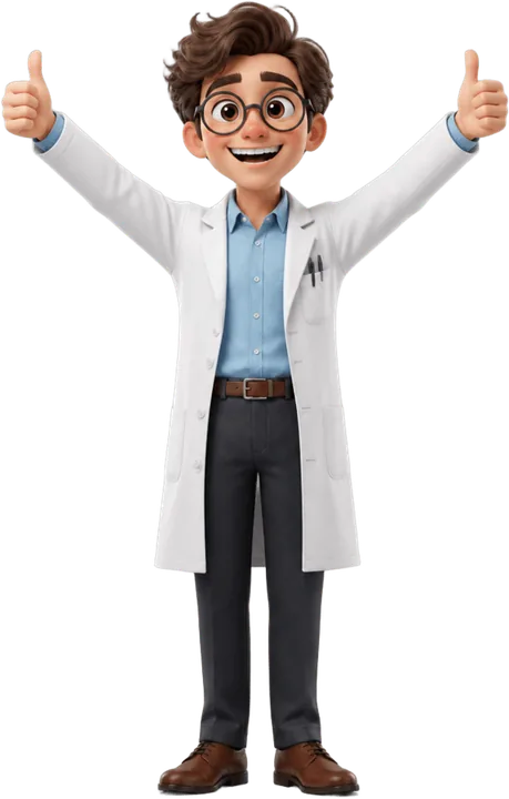 Prof. Fibonacci comemorando com os dois polegares para cima