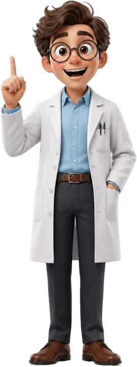 Prof. Fibonacci sorrindo, com o dedo levantado como quem teve uma ideia